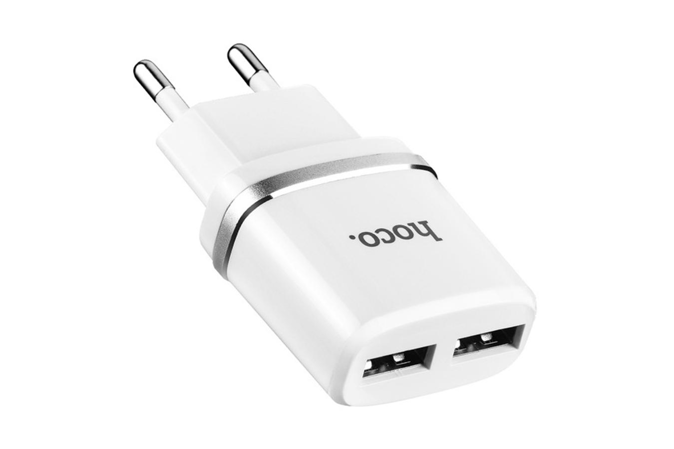 

Сетевое зарядное устройство Hoco c12, 2USB, кабель Lightning, 2.4A, белый, кабель Lightning, c12