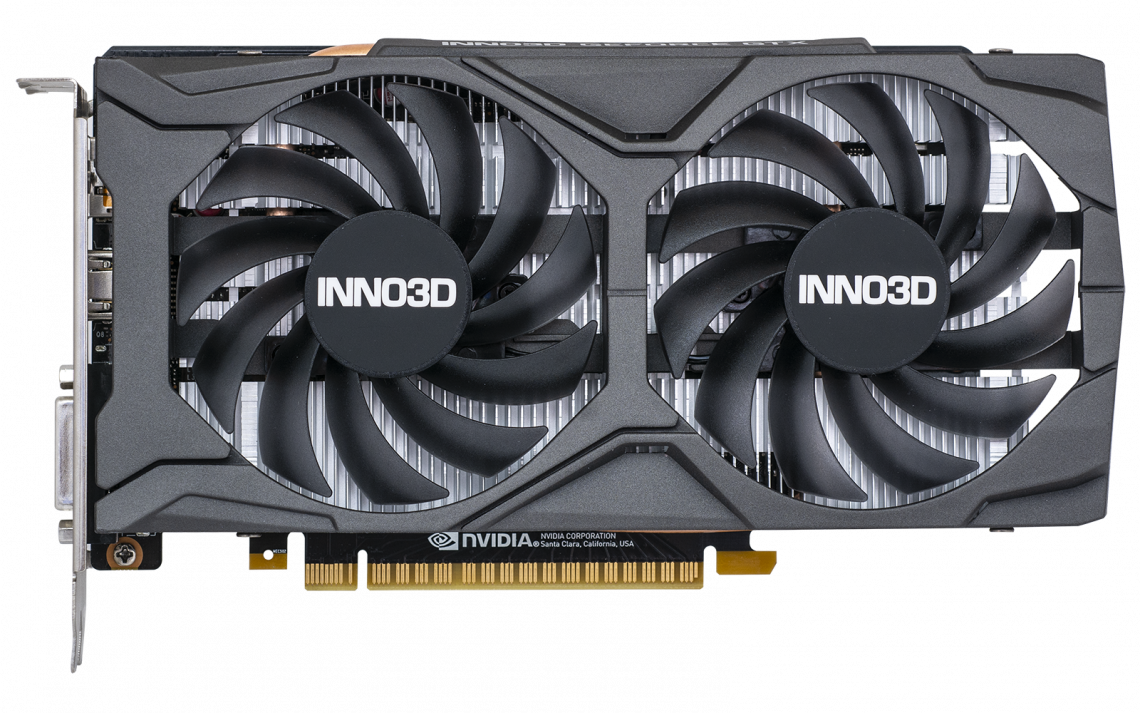 

Видеокарта Inno3D NVIDIA GeForce GTX 1650 TWIN X2 OC V2, 4Gb DDR6, 128 бит, PCI-E, DVI, HDMI, DP, Retail (N16502-04D6X-1720VA30), TWIN X2 OC V2