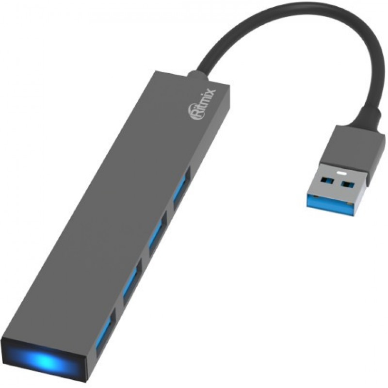 Концентратор Ritmix CR-4406 Metal, 3xUSB 2.0, 1xUSB 3.0, черный