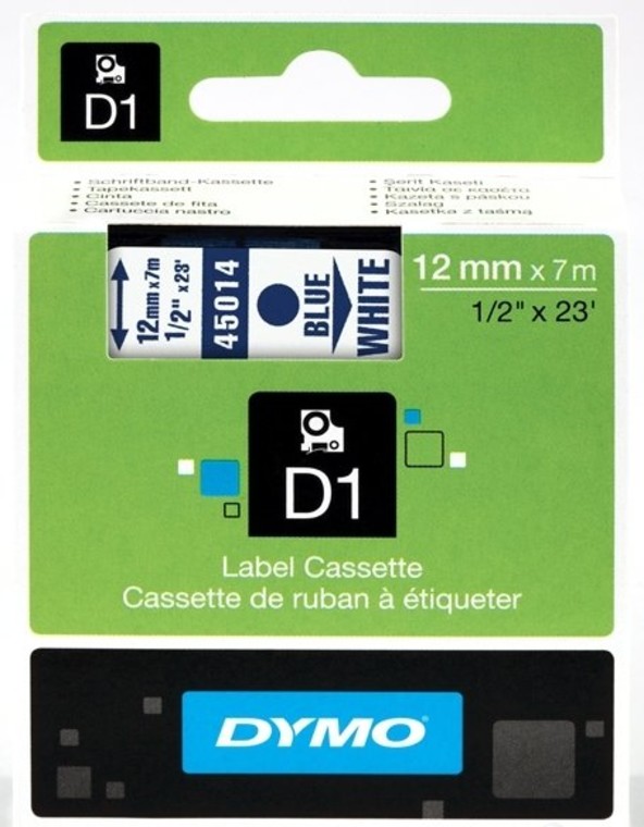 Кассета с лентой DYMO, 1.2 см x 7 м, голубой на белом