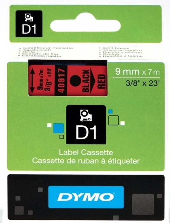 Кассета с лентой DYMO, 9 мм x 7 м, черный на красном, оригинальная (S0720720/40917)