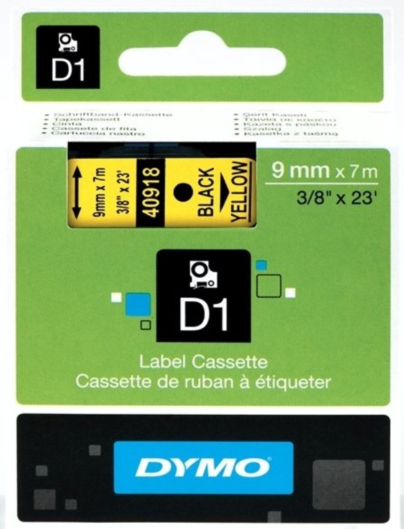 

Кассета с лентой DYMO, 9 мм x 7 м, черный на желтом, оригинальная (S0720730/40918)