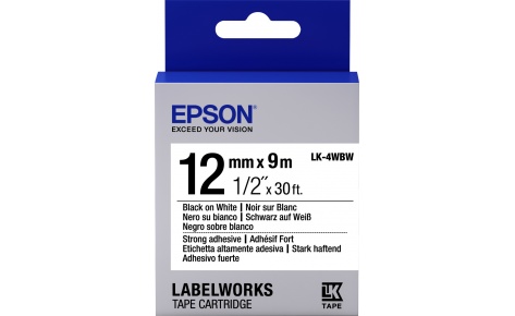 Кассета с наклейками Epson LK-4WBW, 12ммx9м, черный на белом, оригинальная (C53S654016)