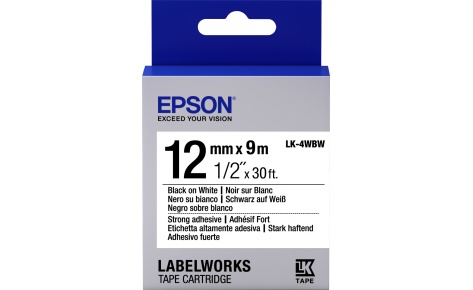 

Кассета с наклейками Epson LK-4WBW, 12ммx9м, черный на белом, оригинальная (C53S654016), LK-4WBW