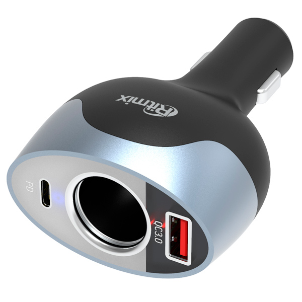 автомобильная зарядка Ritmix RM-12XQPD, 2USB, USB Type C, 7A, QC, черный/серебристый