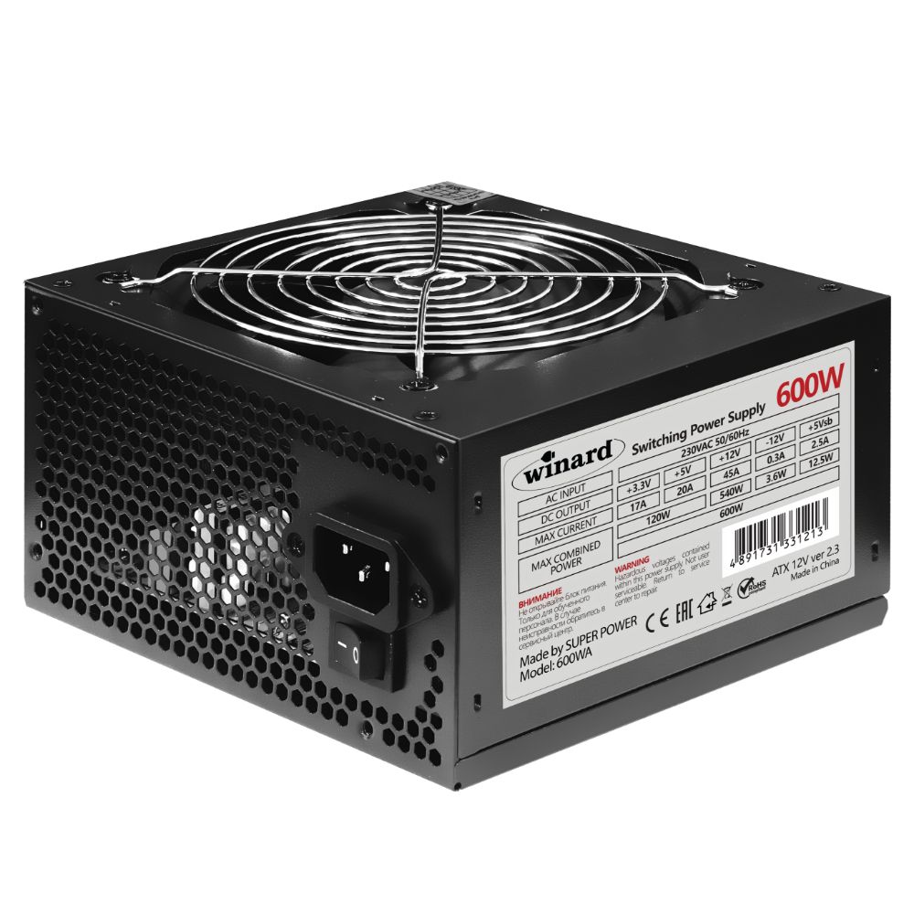 

Блок питания 600 Вт ATX Winard 600WA12 Black, 120 мм (600WA12), 600WA12 Black