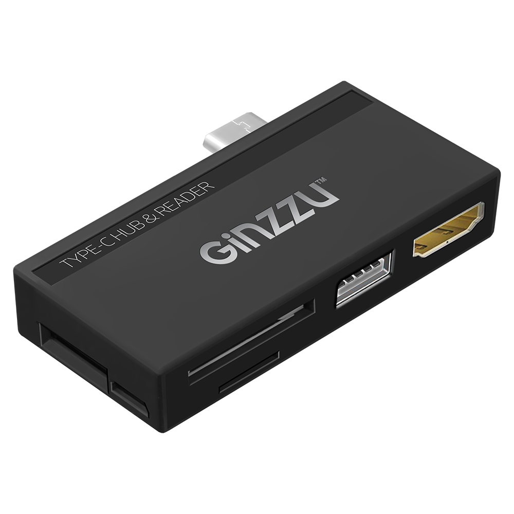 Картридер внешний Ginzzu GR-862UB, 2xSD/SDXC/SDHC/MMC, 2xmicroSD/SDXC/SDHС, USB Type-C, чёрный 1xUSB2.0, HDMI, цвет черный - фото 1