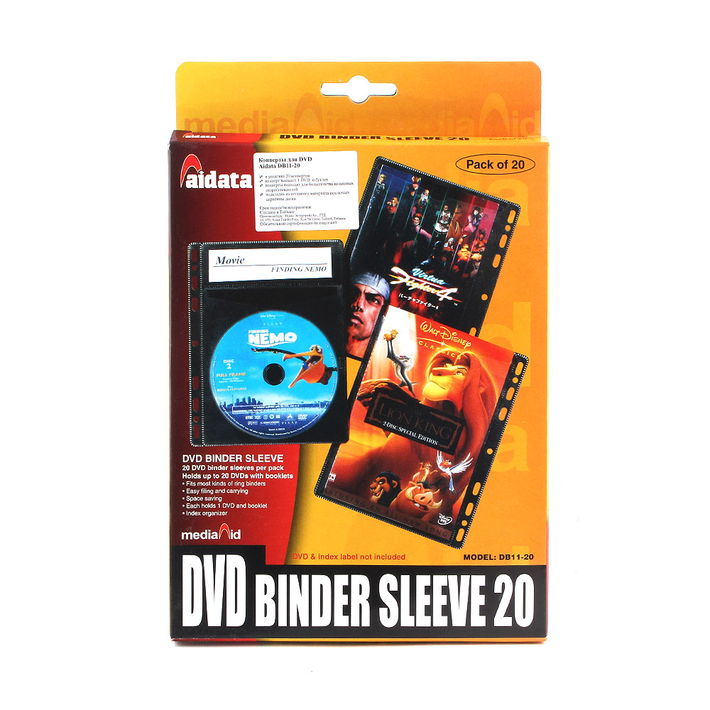 

Конверт для DVD AIDATA DВ11-20, 1CD, полипропилен, черный (DВ11-20) 20шт, DВ11-20