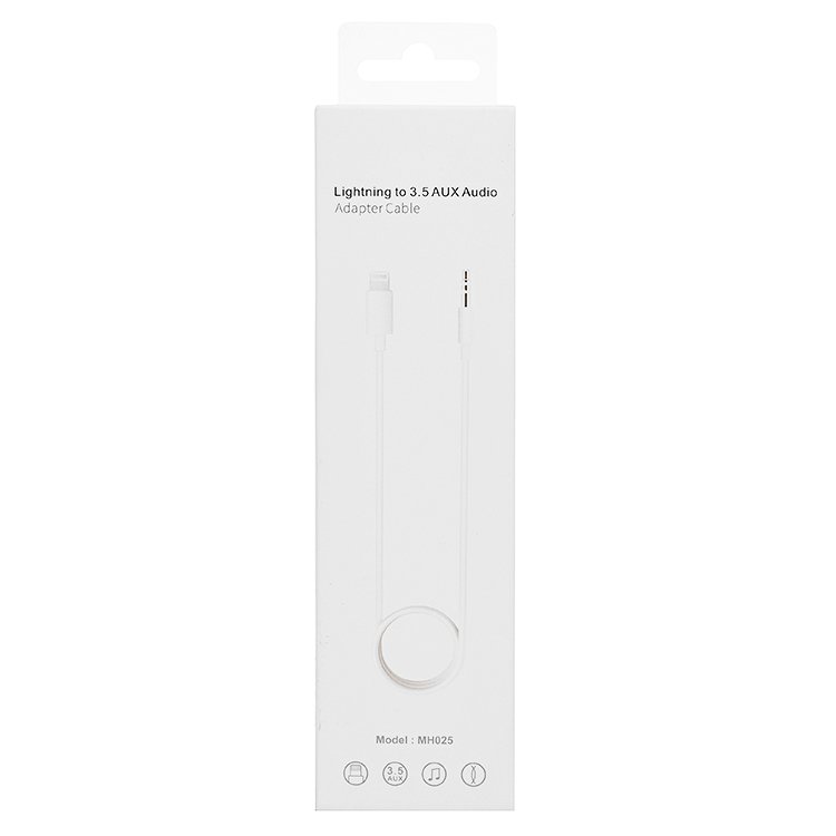 

Кабель-переходник Jack 3.5mm(M)-Lightning 8-pin(M), AUX, 1м, белый (MH025)