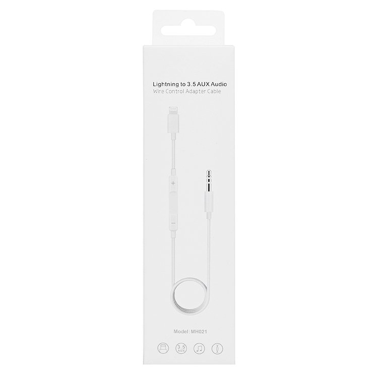 

Кабель-переходник Lightning 8-pin(M)-Jack 3.5mm(M), AUX, wire control audio, 1м, белый (MH021)