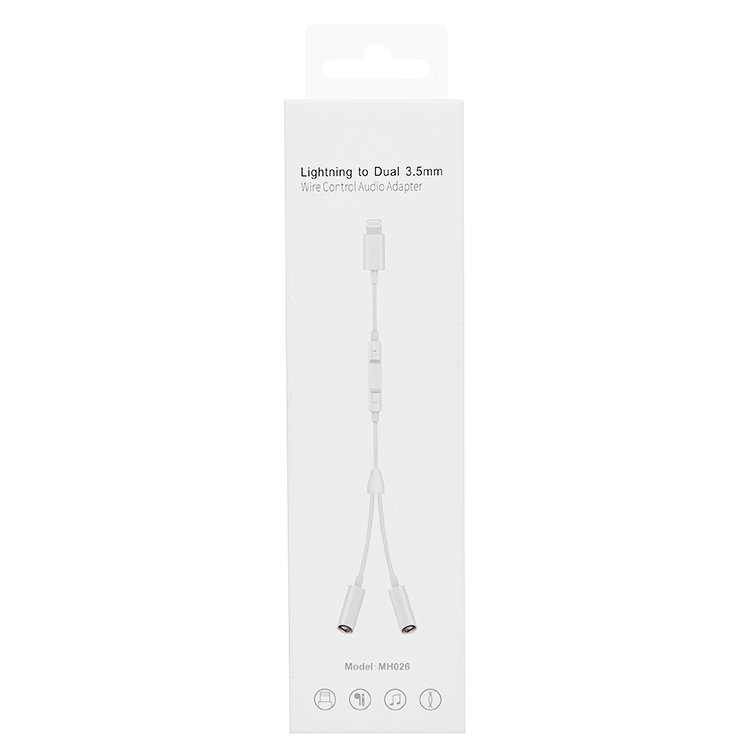 

Адаптер-переходник Lightning 8-pin(M)-2xJack 3.5mm(F), wire control audio, 20см, белый (MH026)
