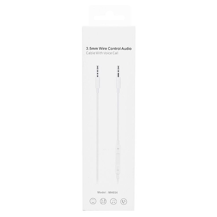

Кабель соединительный Jack 3.5mm(M)-Jack 3.5mm(M), AUX, wire control audio, 1.2м, белый (MH034)