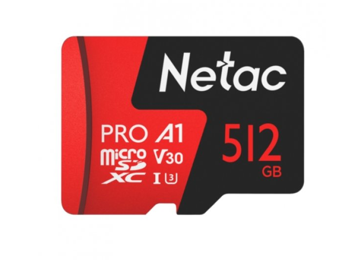Карта памяти 512Gb microSDXC Netac P500 Extreme Pro Class 10 UHS-I U3 + адаптер