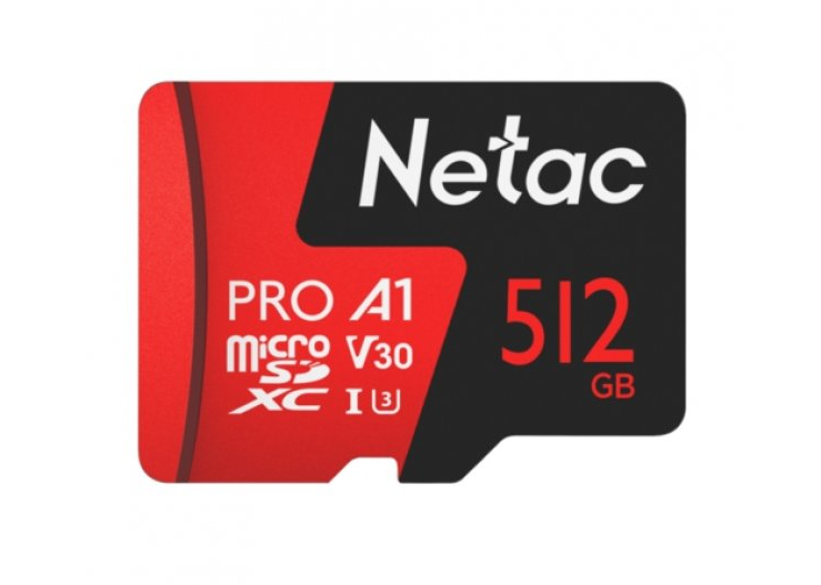 Карта памяти 512Gb microSDXC Netac P500 Extreme Pro Class 10 UHS-I U3 V30 A1 + адаптер (NT02P500PRO-512G-R)