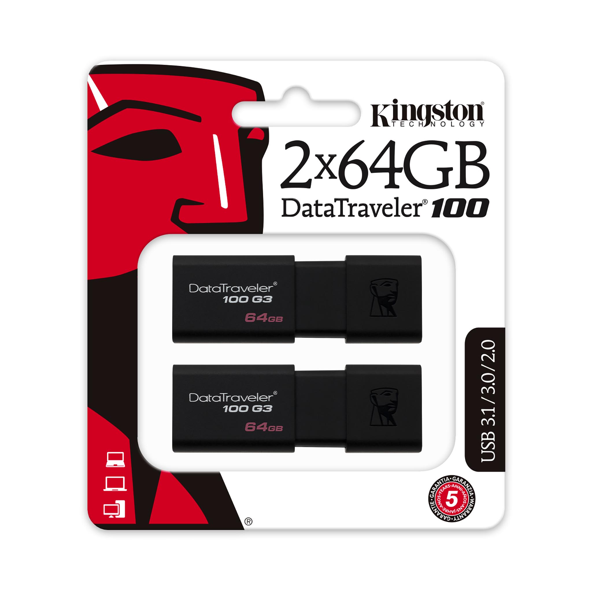 

Флешка 64Gb USB 3.0 Kingston Data Traveler 100 G3, черный (DT100G3/64GB-2P), Data Traveler 100 G3