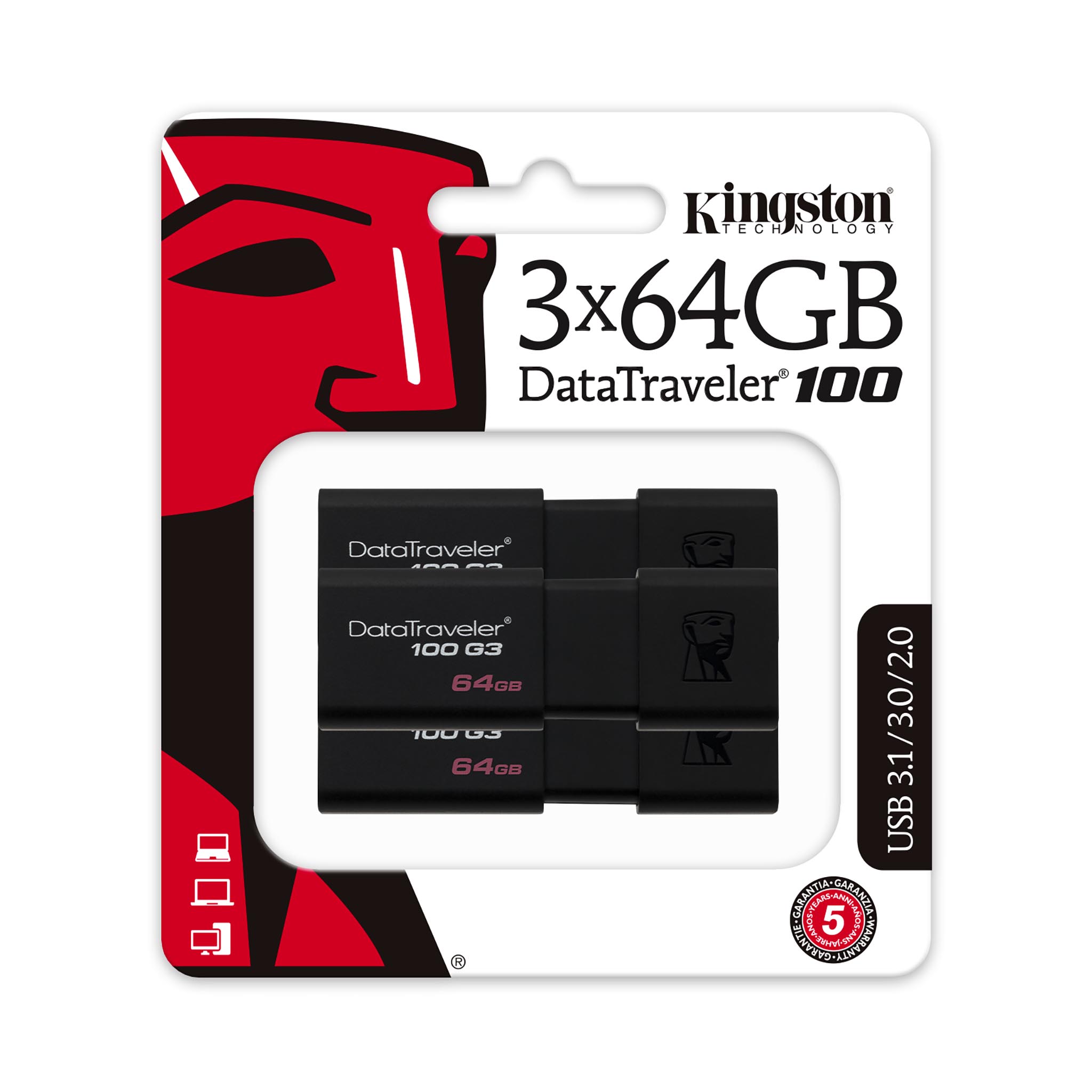 

Флешка 64Gb USB 3.0 Kingston Data Traveler 100 G3, черный (DT100G3/64GB-3P), Data Traveler 100 G3