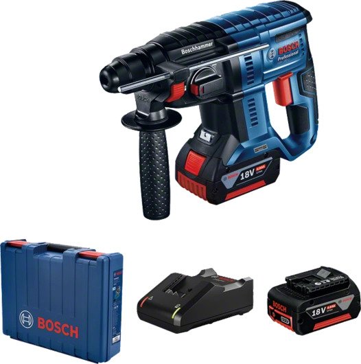 Перфоратор BOSCH GBH 180-LI Professional BL Set, аккумуляторный, SDS-Plus, 2 Дж, 800 об/мин, 5100 уд/мин, 18V, 4 А·ч, Li-Ion, два акб, кейс, 2.3кг (0611911121)