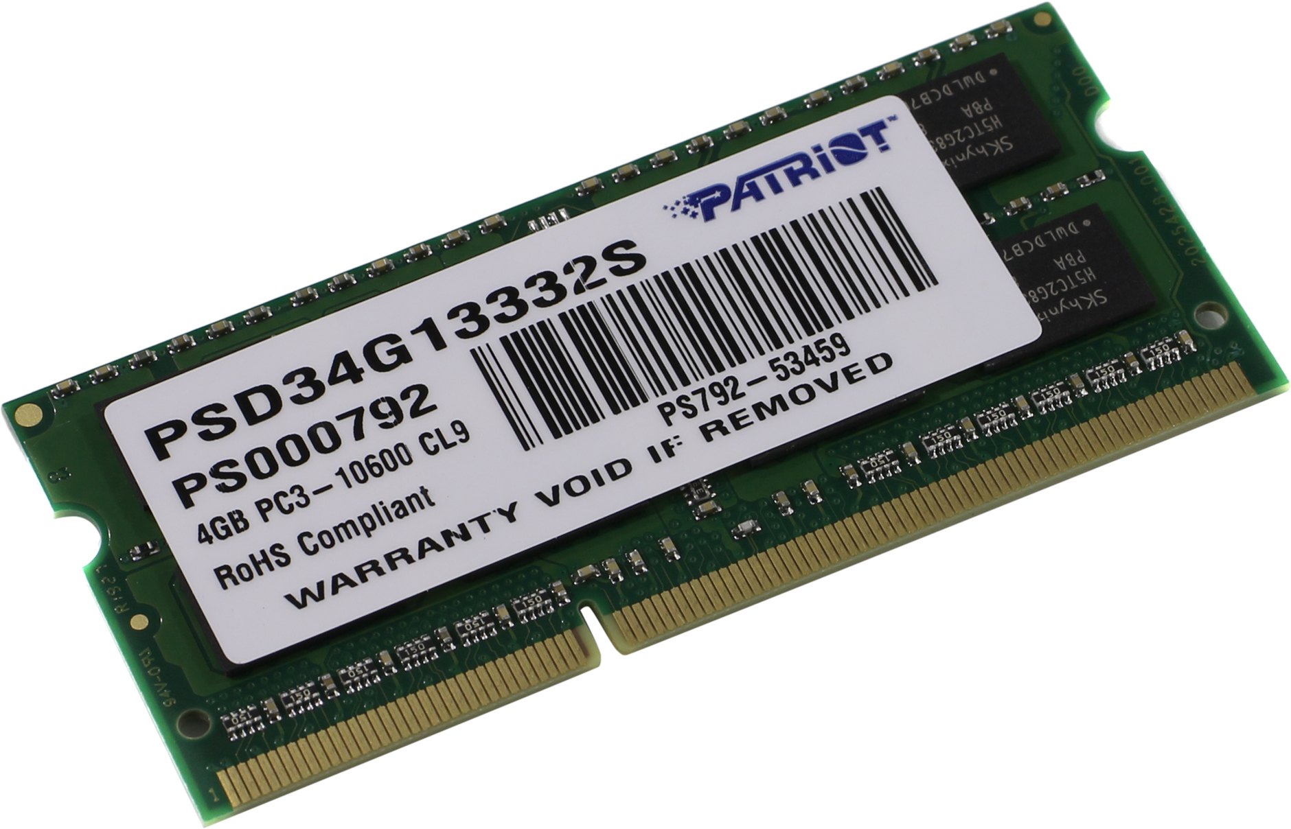 Память DDR3 SODIMM 4Gb, 1333MHz Patriot Memory (PSD34G13332S)