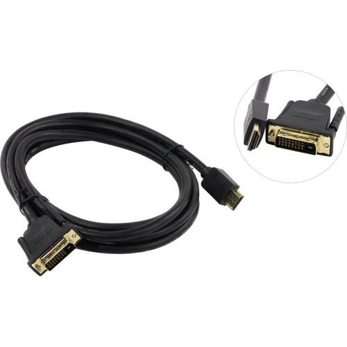 

Кабель HDMI(19M)-DVI-D(25M) Dual Link, 2 м, черный Vention (ABFBH)