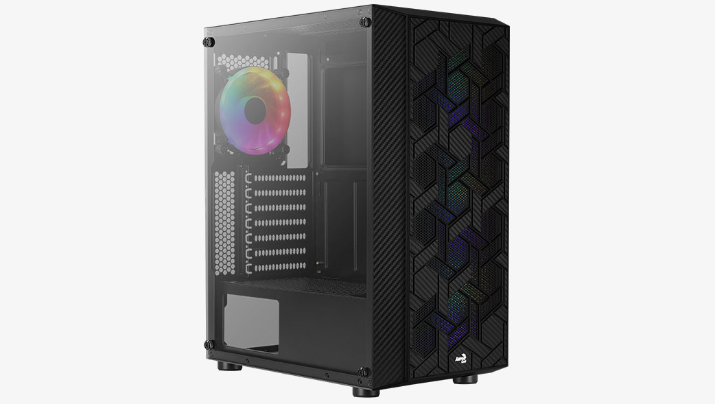 Корпус AeroCool HIVE-G-BK-V2, ATX, Midi-Tower, 2xUSB 3.0, черный, без БП (4710562755916)