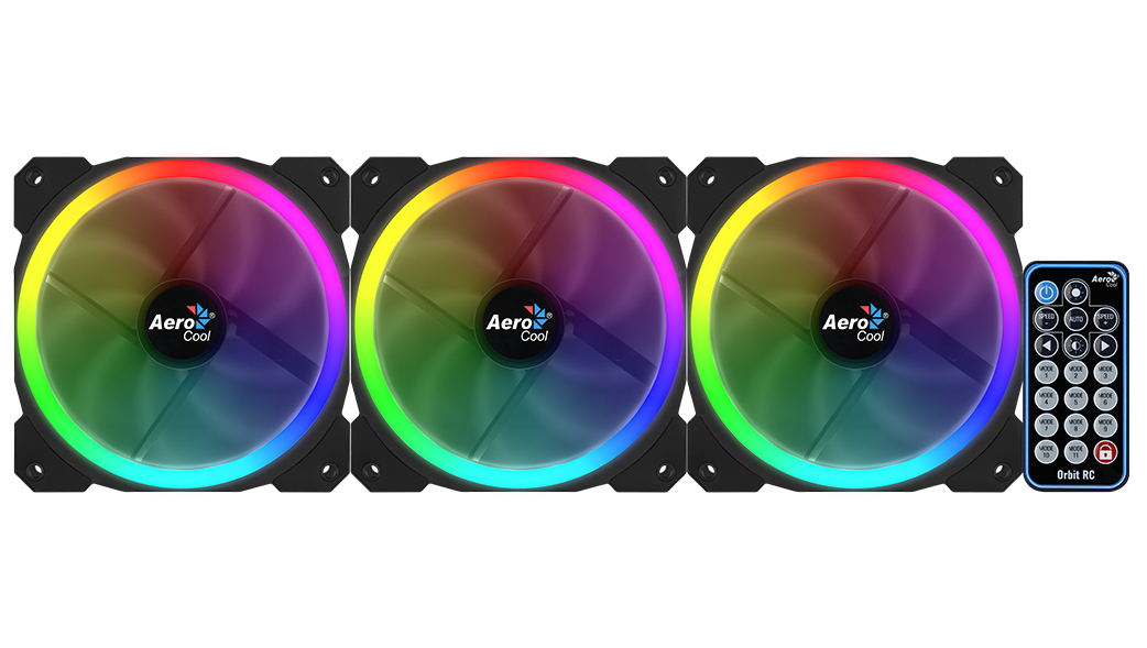 

Комплект вентиляторов AeroCool Orbit RC, 120мм, 1200rpm, 14.1 дБ, 3-pin, 3шт, RGB (4713105962963 ), Orbit RC