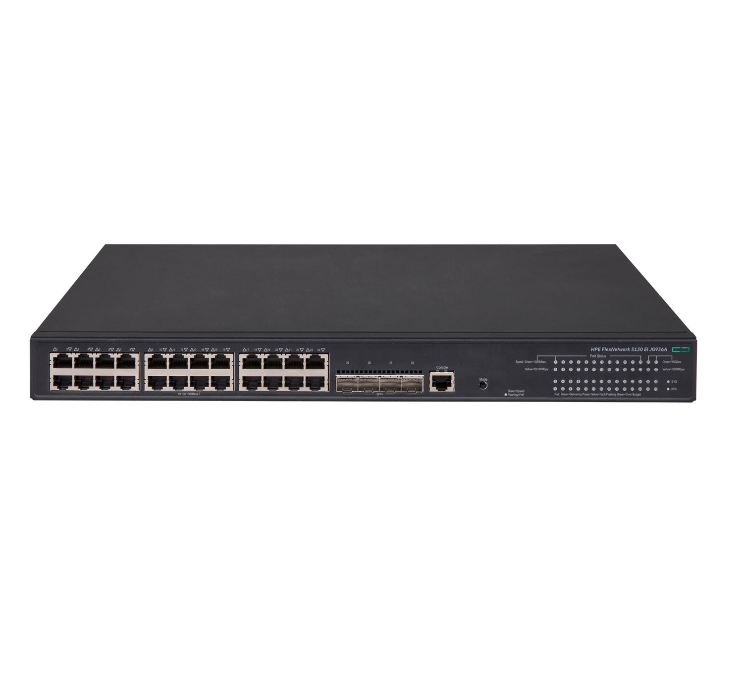 

Коммутатор HPE FlexNetwork 5130 EI, управляемый, кол-во портов: 24x1 Гбит/с, SFP+ 4x10 Гбит/с, установка в стойку, PoE: 24x30Вт (макс. 370Вт) (JG936A), FlexNetwork 5130 EI