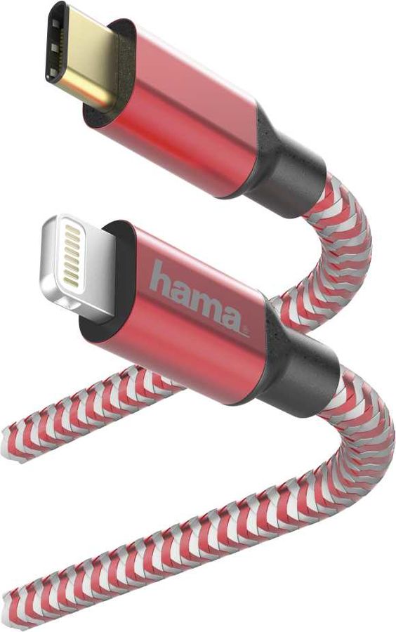 

Кабель Lightning 8-pin(m)-Type-C, позолоченные разъемы, 3A, 1.5м, красный Hama (00183310)