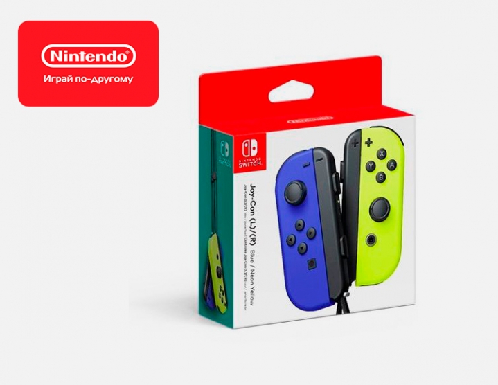 

Геймпад NINTENDO 2 контроллера Joy-Con, беспроводной, синий / неоновый желтый (045496431303), 2 контроллера Joy-Con