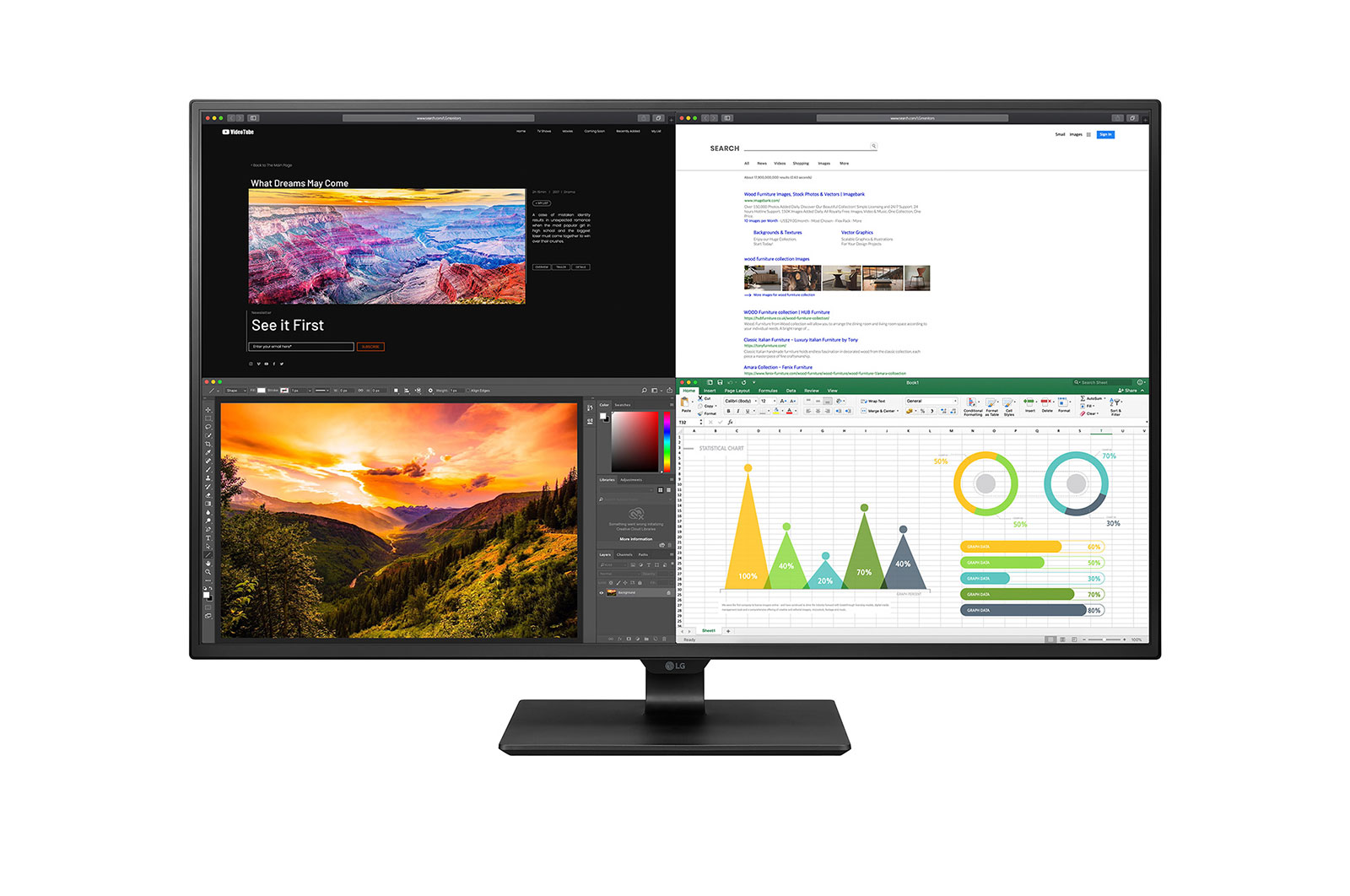 

Монитор 42.5" LG 43UN700-B IPS, 3840x2160 (16:9), 400кд/м2, 8мс, 178°/178°, HDMI, DisplayPort, USB Type-C, USB-Hub, черный (43UN700-B.ARUZ), 43UN700-B