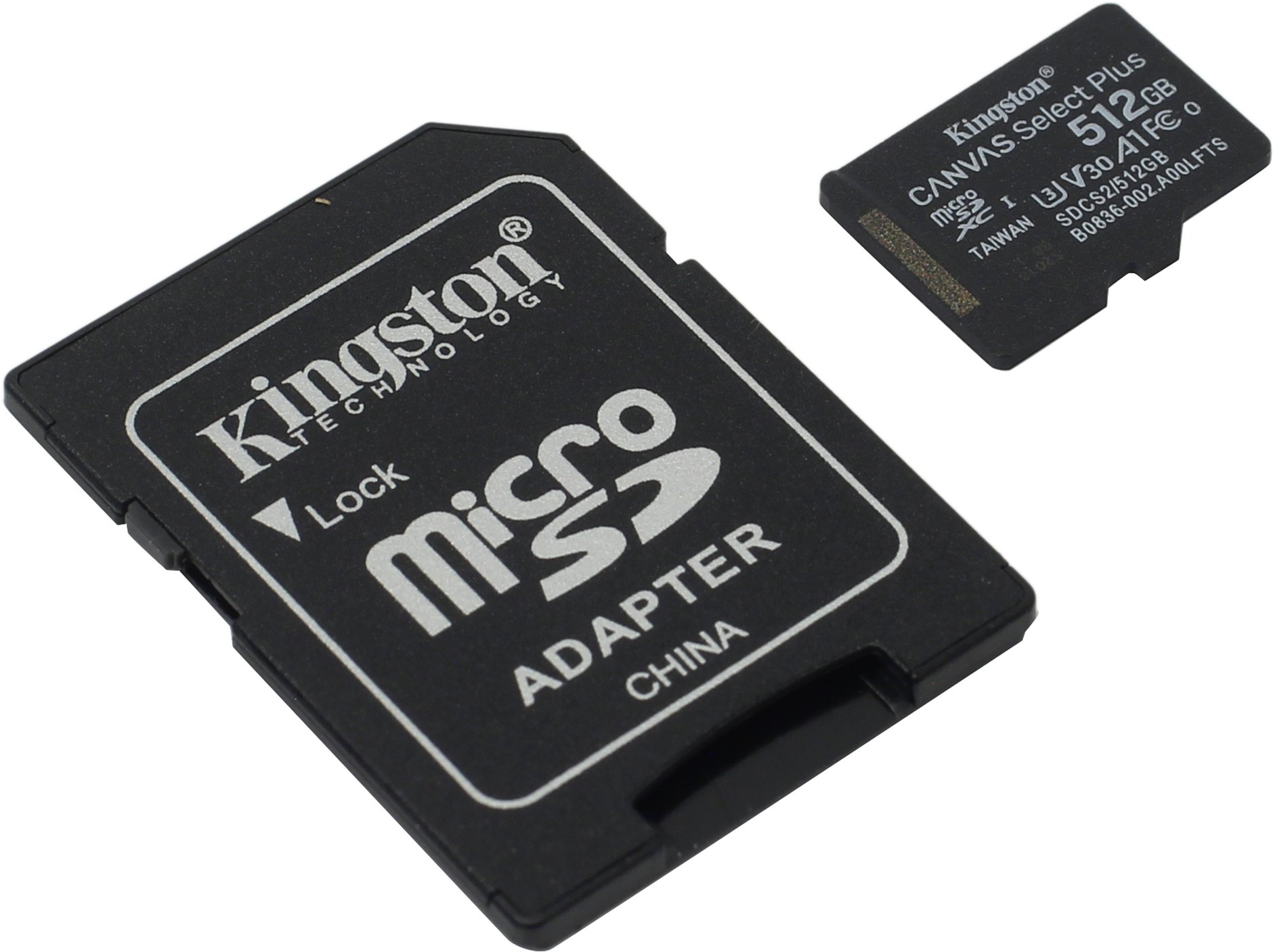 Карта памяти 512Gb microSDXC Kingston Canvas Select Plus Class 10 UHS-I U3 A1 адаптер SDCS2512GB 5550₽