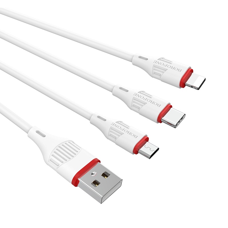 

Кабель USB-Micro USB/USB Type-C/Lightning 8-pin, 2.1A, усиленный коннектор, 1м, белый Borofone (BX17 Enjoy), BX17
