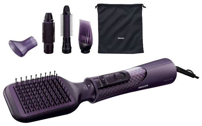 

Фен-щетка Philips HP8656 ProCare 1000Вт, 3 режима, 5 насадок, фиолетовый, HP8656 ProCare