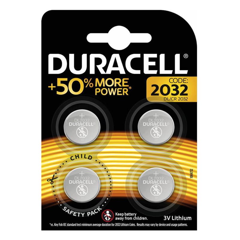 

Батарея Duracell CR2032, 3V, 4шт. (CR2032-4BL)