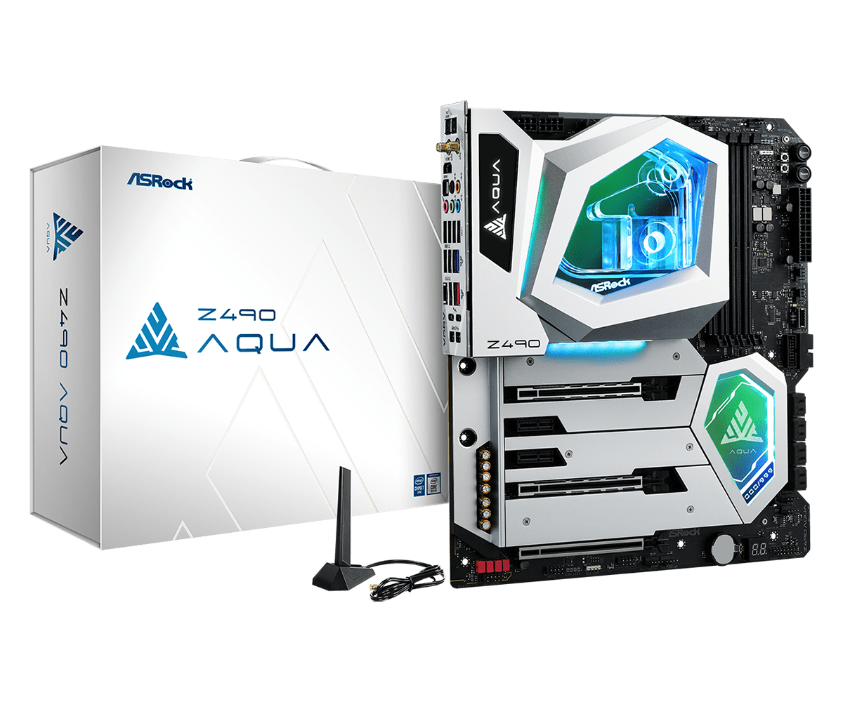 

Материнская плата ASRock Z490 AQUA, Socket1200, Intel Z490, 4xDDR4, 3PCI-Ex16, 8SATA3, 7.1-ch, 2.5GLAN, 10GLAN, 11USB 3.2, 4, HDMI, EATX, Retail, Z490 AQUA