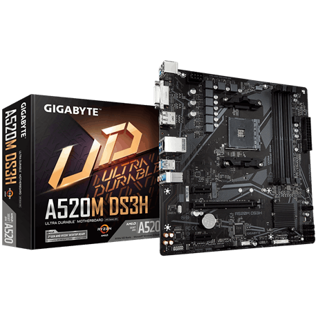 

Материнская плата GIGABYTE A520M DS3H, SocketAM4, AMD A520, 4xDDR4, PCI-Ex16, 4SATA3, 7.1-ch, GLAN, 6 USB 3.2, DVI, HDMI, DP, mATX, Retail, A520M DS3H