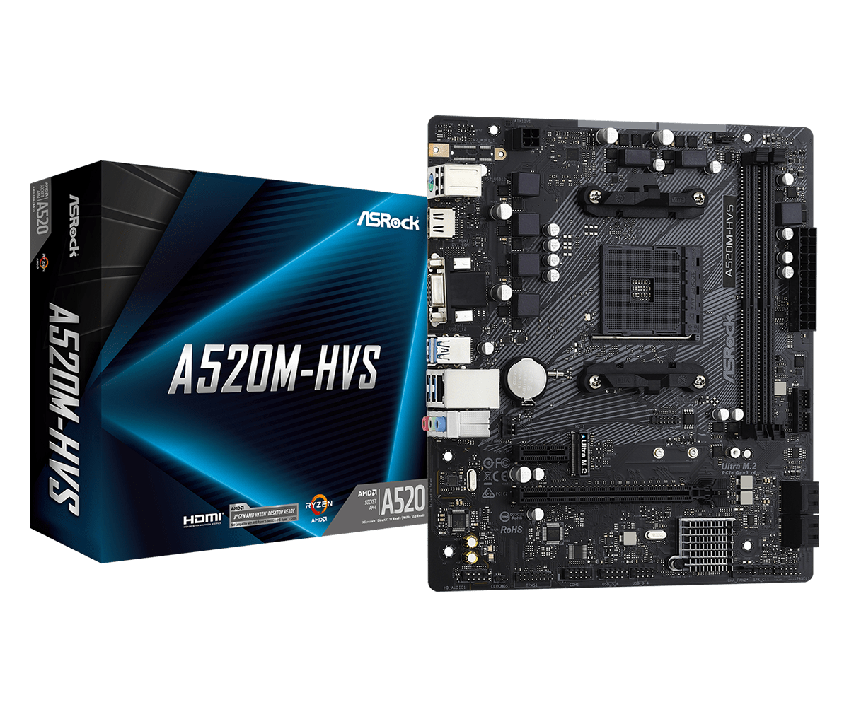 Материнская плата ASRock A520M-HVS, SocketAM4, AMD A520, mATX