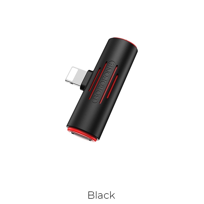 

Переходник (адаптер) Lightning 8-pin(m)-Lightning 8-pin(f)+Jack 3.5mm(f), угловой, черный Borofone BV7 (6931474701428), BV7