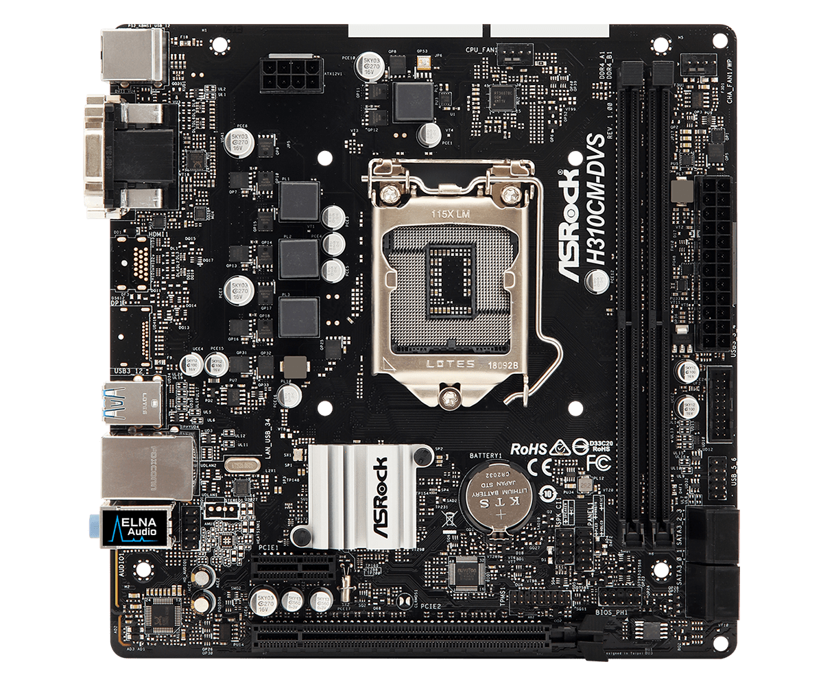 

Материнская плата ASRock H310CM-DVS, Socket1151, Intel H310, 2xDDR4, PCI-Ex16, 4SATA3, 7.1-ch, GLAN, 4USB 3.1, VGA, DVI, mATX, Bulk, H310CM-DVS