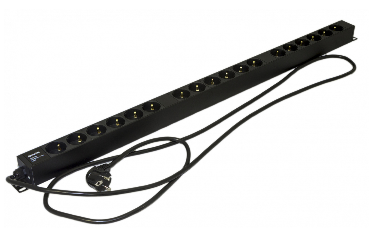 

Блок розеток (PDU) Hyperline, 19U, кол-во розеток:18 (18xЕвро), 16А, черный, кабель питания 2.5 м (SHE-18SH-2.5EU)