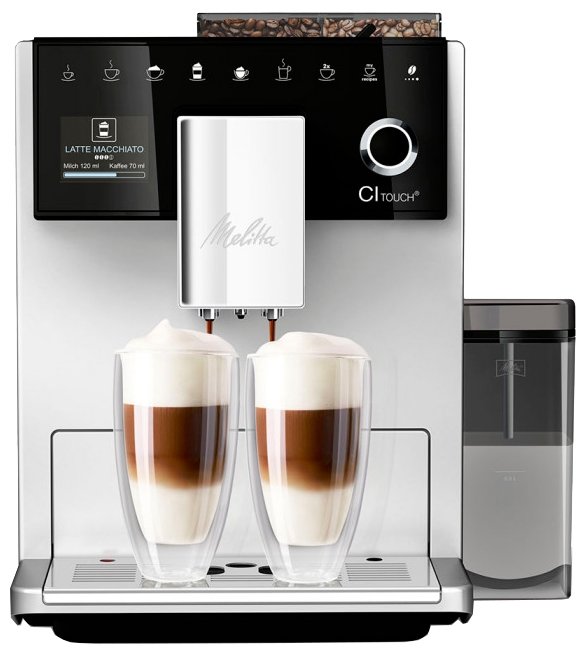 Кофемашина автоматическая Melitta Caffeo CI Touch F 630-101, зерновой / молотый, 1.8л, автоматический капучинатор, дисплей, серебристый/черный, 1400Вт (21778), цвет серебристый/черный