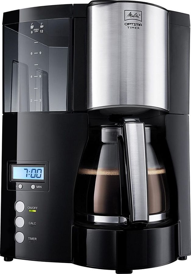 

Кофеварка капельная Melitta Optima Timer, молотый, 1.2л/1.2л, дисплей, черный/серебристый, 850Вт (6613648), Optima Timer