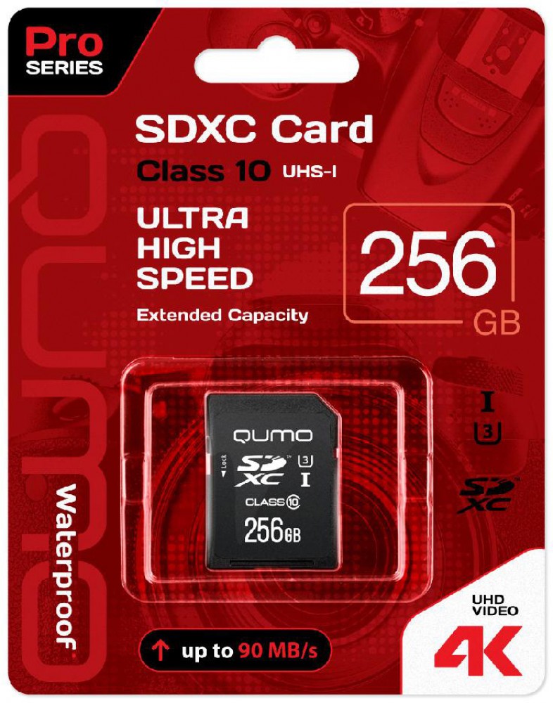 

Карта памяти 256Gb SDXC Qumo Pro Class 10 UHS-I U3 (QM256GSDXC10U1), QM256GSDXC10U1