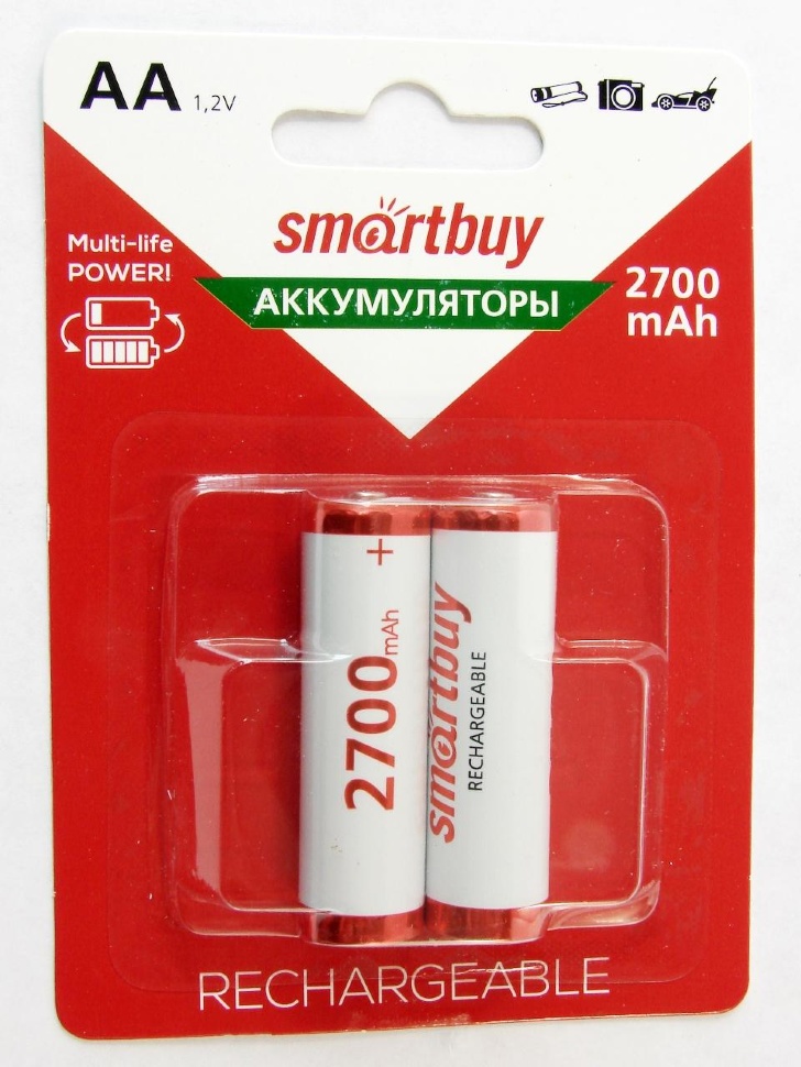 

Аккумулятор Smartbuy SBBR-2A02BL2700, AA, 1.2V 2.7 А·ч, 2 шт. (1733153), SBBR-2A02BL2700