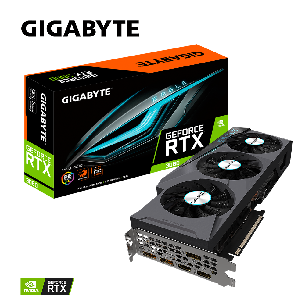 Видеокарта GIGABYTE NVIDIA GeForce RTX 3080 10Gb DDR6X (GV-N3080EAGLE OC-10GD LHR)