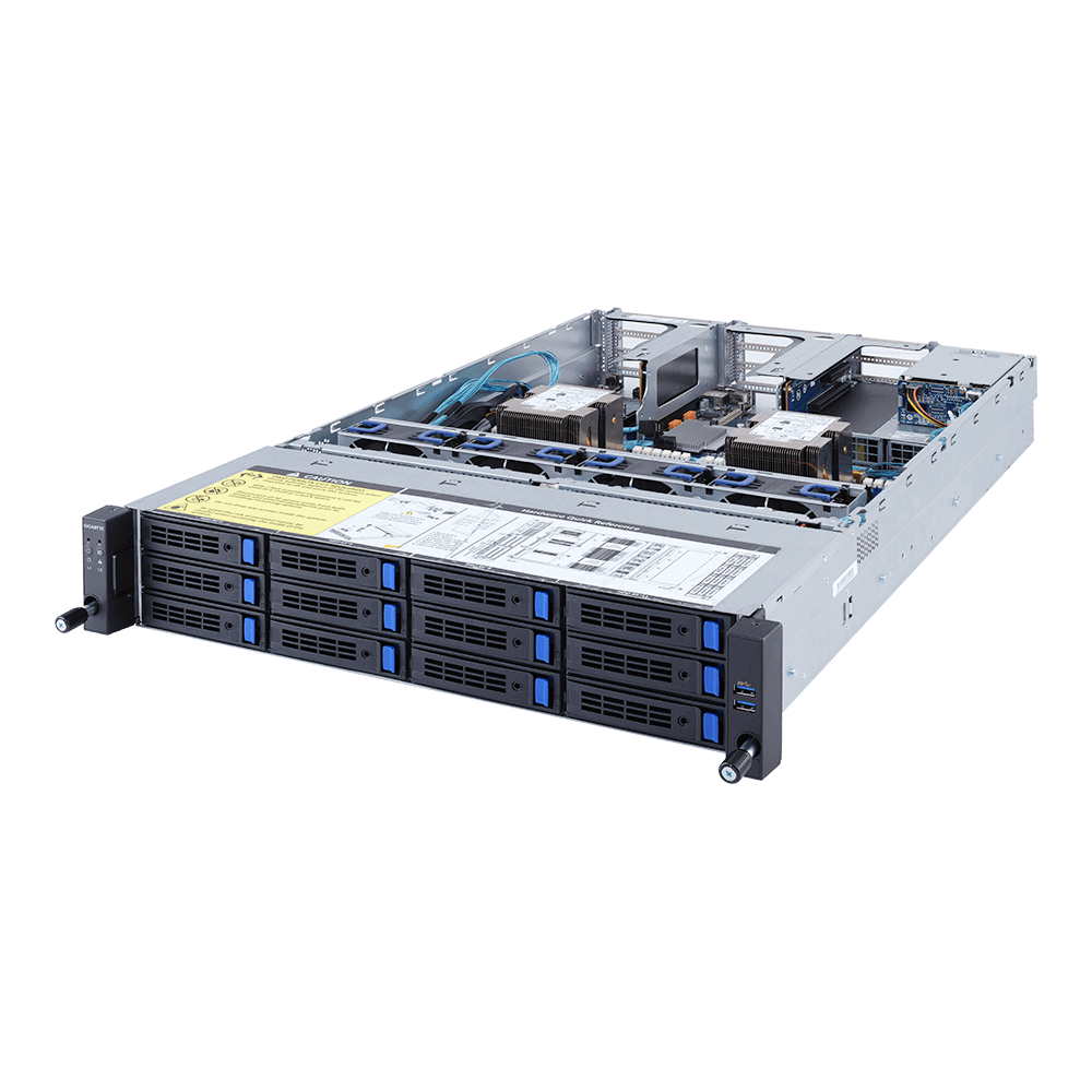 Серверная платформа Gigabyte R281-3C1, 2xSocket3647, 24xDDR4, 12x2.5/3.5 HDD HS, Redundant 2x1200 Вт 2U (6NR2813C1MR-00)