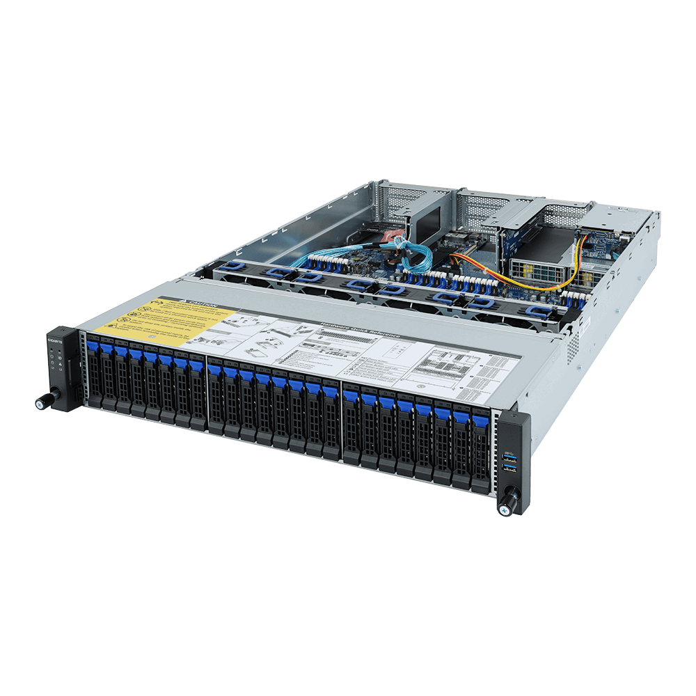 

Серверная платформа Gigabyte R282-Z91, 2xSocket SP3, 32xDDR4, 24x2.5 HDD HS + 2x2.5 HS, 1xM.2-PCI-E, 2GLAN, Redundant 2x1600 Вт, 2U (6NR282Z91MR-00), R282-Z91