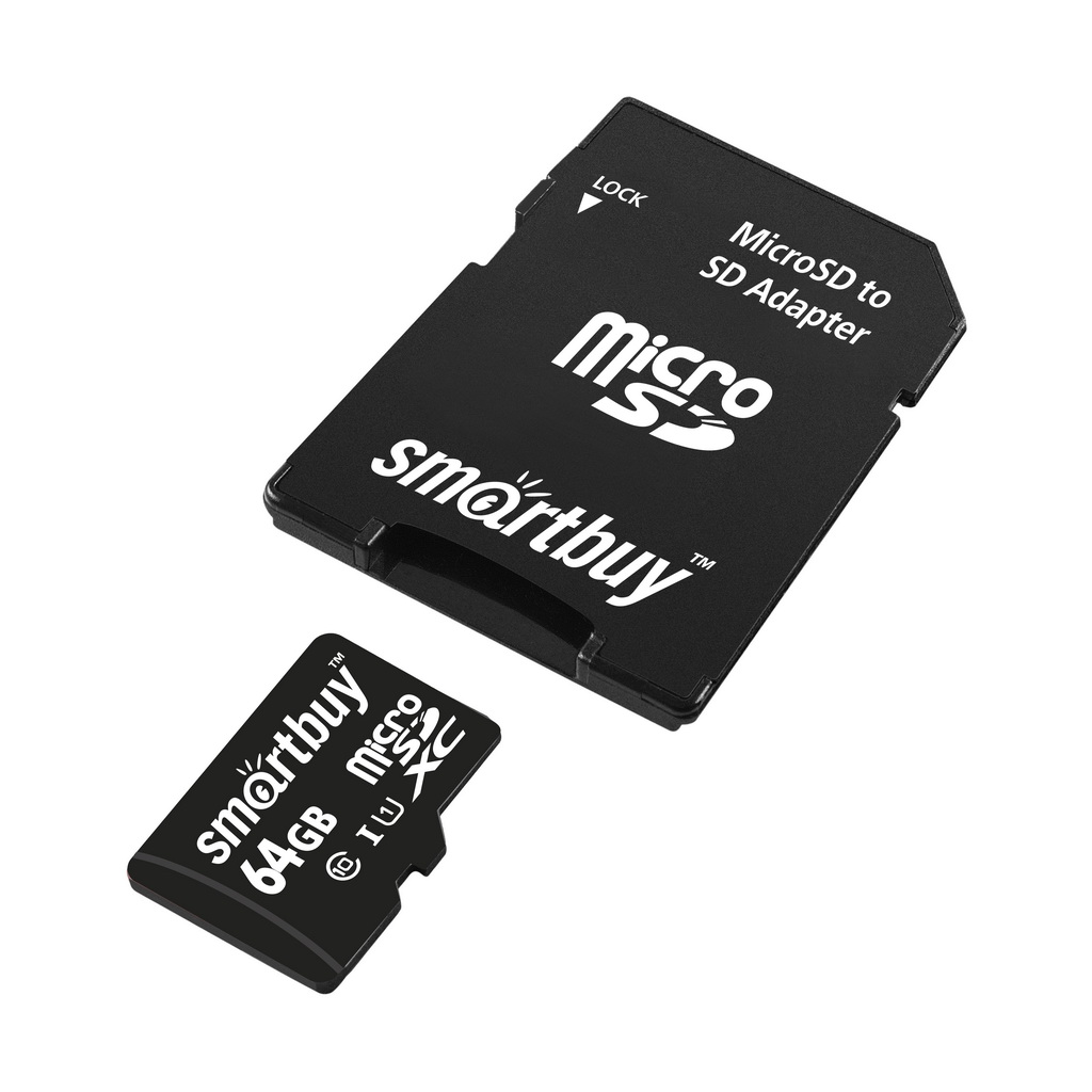 Карта памяти 64Gb microSDXC SmartBuy Class 10 UHS-I U1 + адаптер (SB64GBSDCL10-01)