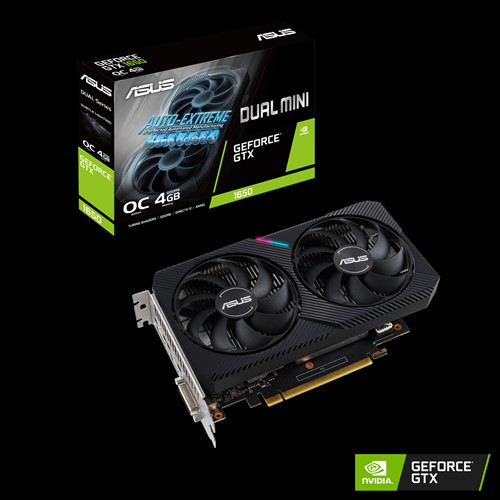 Видеокарта ASUS NVIDIA GeForce GTX1650 Dual, 4Gb GDDR6, 128bit, PCI-E, DVI, HDMI, DP, Retail (DUAL-GTX1650-O4GD6-MINI) - фото 1