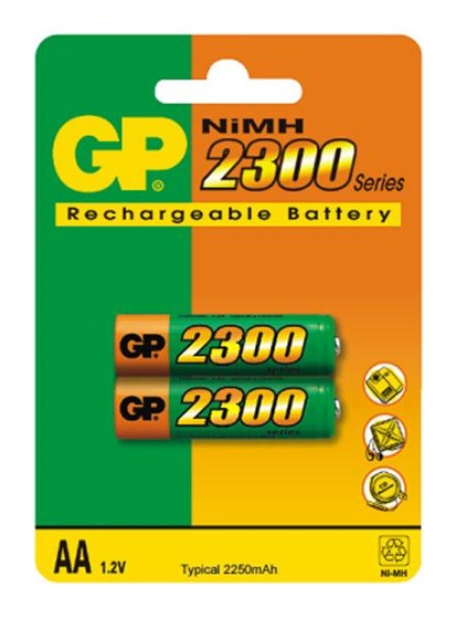

Аккумулятор GP Rechargeable 230AAHC-CR2, AA, 1.2V 2.3 А·ч, 2 шт, Зеленый/желтый, 230AAHC-CR2
