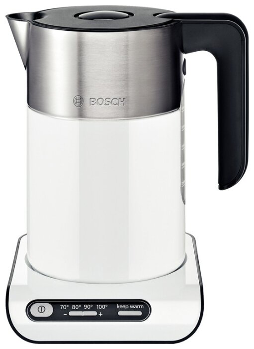 

Чайник электрический Bosch TWK8611P 1.5л. 2.4 кВт, металл/пластик (двойные стенки), белый/серебристый, TWK8611P